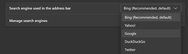 Change Default Search Engine to Google in Edge